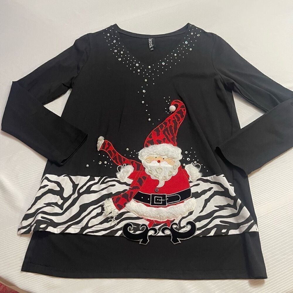 BEREK Santa Christmas Black Long Sleeve Shirt Size Medium